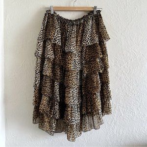 Dolce&Gabbana Leopard Print Tiered Silk Skirt Size 40